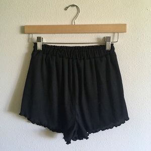 Boho Comfy lettuce trim  ribbed black shorts